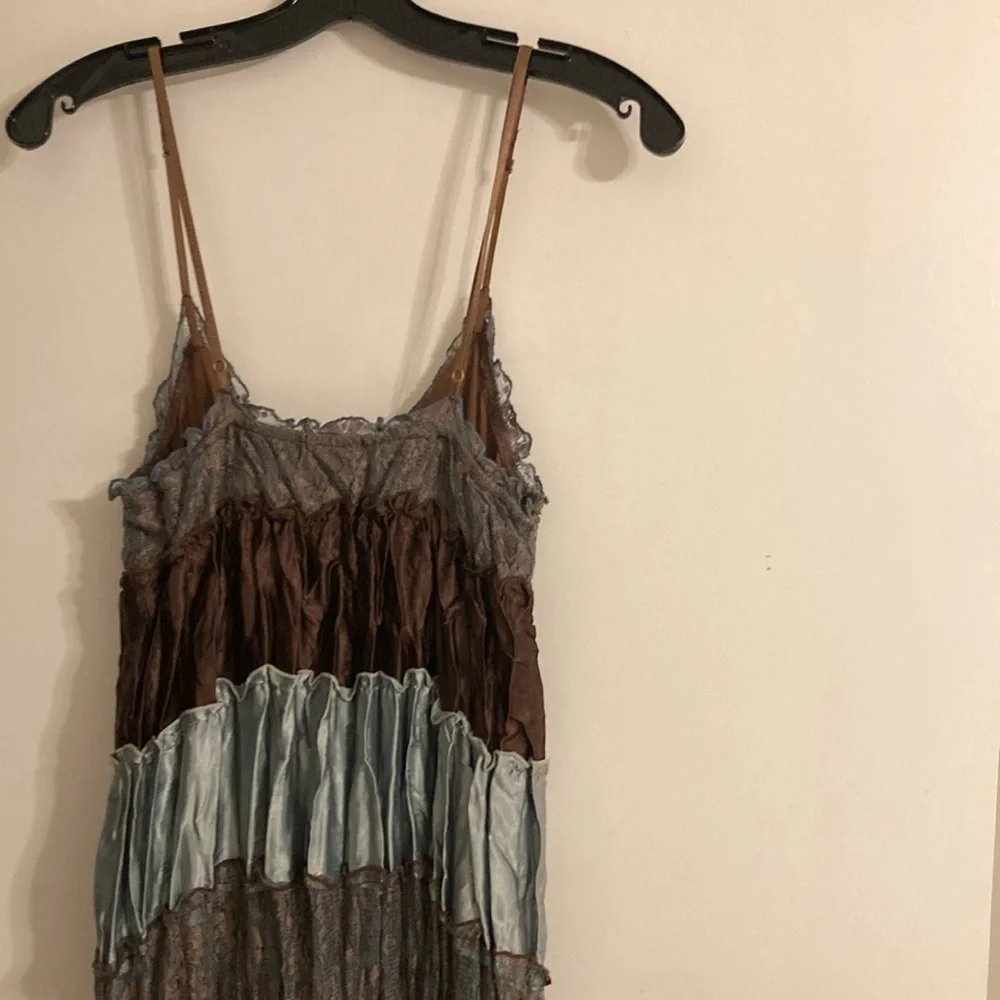 Vintage Guess Ruffled Baby Doll Dress Women's S Brown Teal Fairy Lace Y2K - Picture 3 of 10